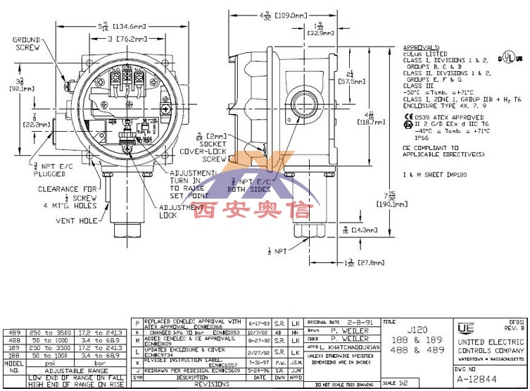 美国UE防爆高压开关J120-188-XD002 哈C防腐膜片 开关6.89MPa高压报警