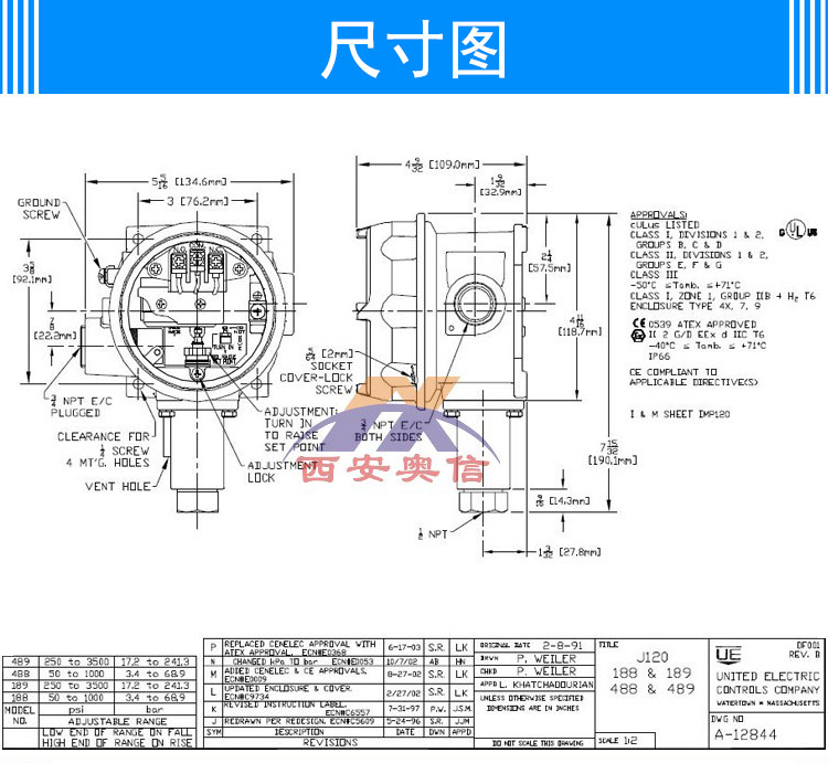 美国UE开关J120-189-M408防爆压力开关耐腐高压型3C安全*