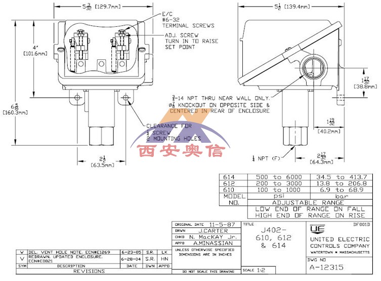J402-610-M408美国UE双点开关68.9bar活塞式高压开关