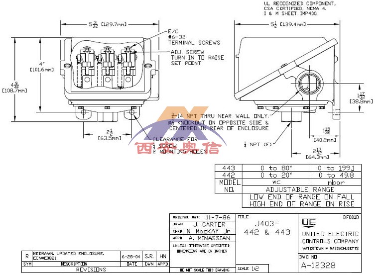 J403-442-M408美国UE压力开关5KPa多点微压控制器3C安全