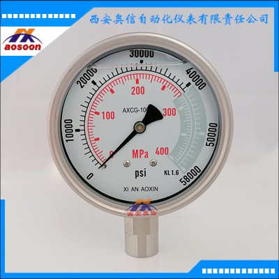 AXCG-100BFT-KF超高压表400MPa不锈钢耐震压力表AXCG-