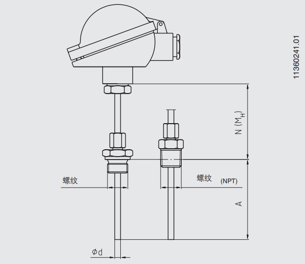 TR10-H不带套管温度计 wika热电阻温度计 