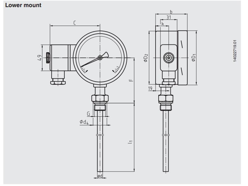 TGT73 带电信号输出的气包式温度计 不锈钢