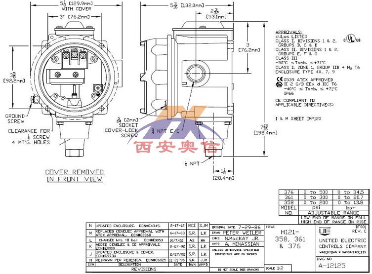 H121-358美国UE开关316不锈钢波纹管0-13.8bar