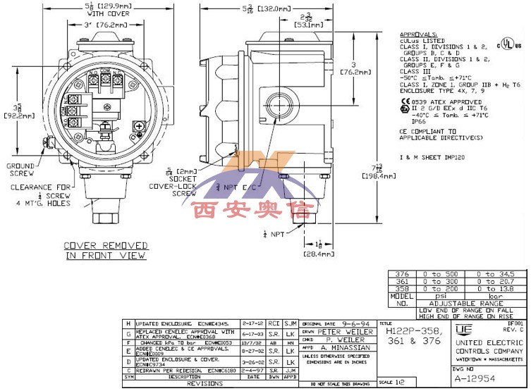 H122P-358-1180美国UE防爆双点开关3C金触电全封闭SIL2