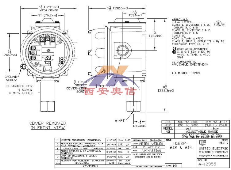 UE开关H122P-612-1180双点防爆开关3C* 外部可调SIL2