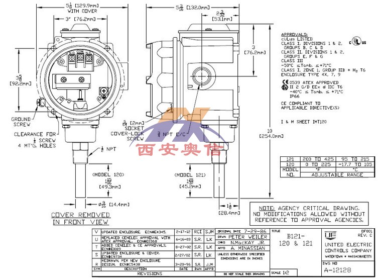 B121-120防爆温度开关-17.8-107.2℃美国UE开关