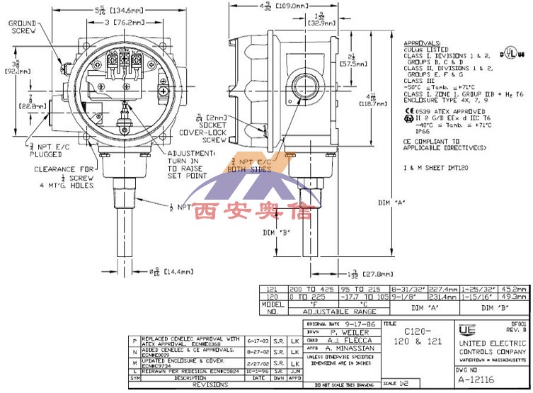 C120-120防爆温度开关-17.8-107.2℃美国UE开关  温控器