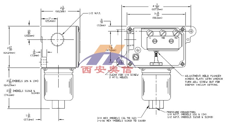 J6-S126B美国UE压力开关 不锈钢紧凑型真空开关