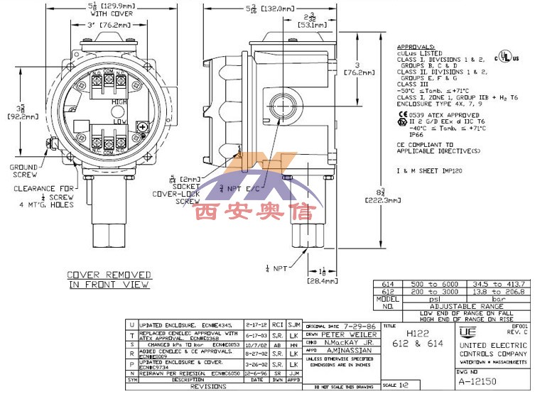 H122-612双点高压开关UE防爆开关20.68MPa外部可调