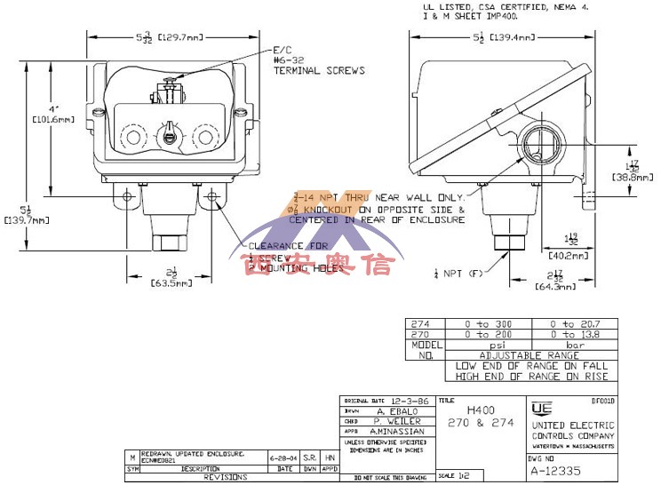 H400-274-M408美国UE开关0-20.7bar UE压力控制器