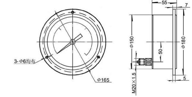 轴向带边精密压力表YB-150ZT