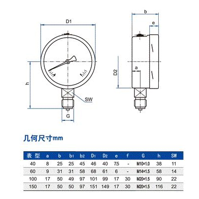 不锈钢压力真空表YTF-150