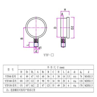 全不锈钢压力表YTF-100